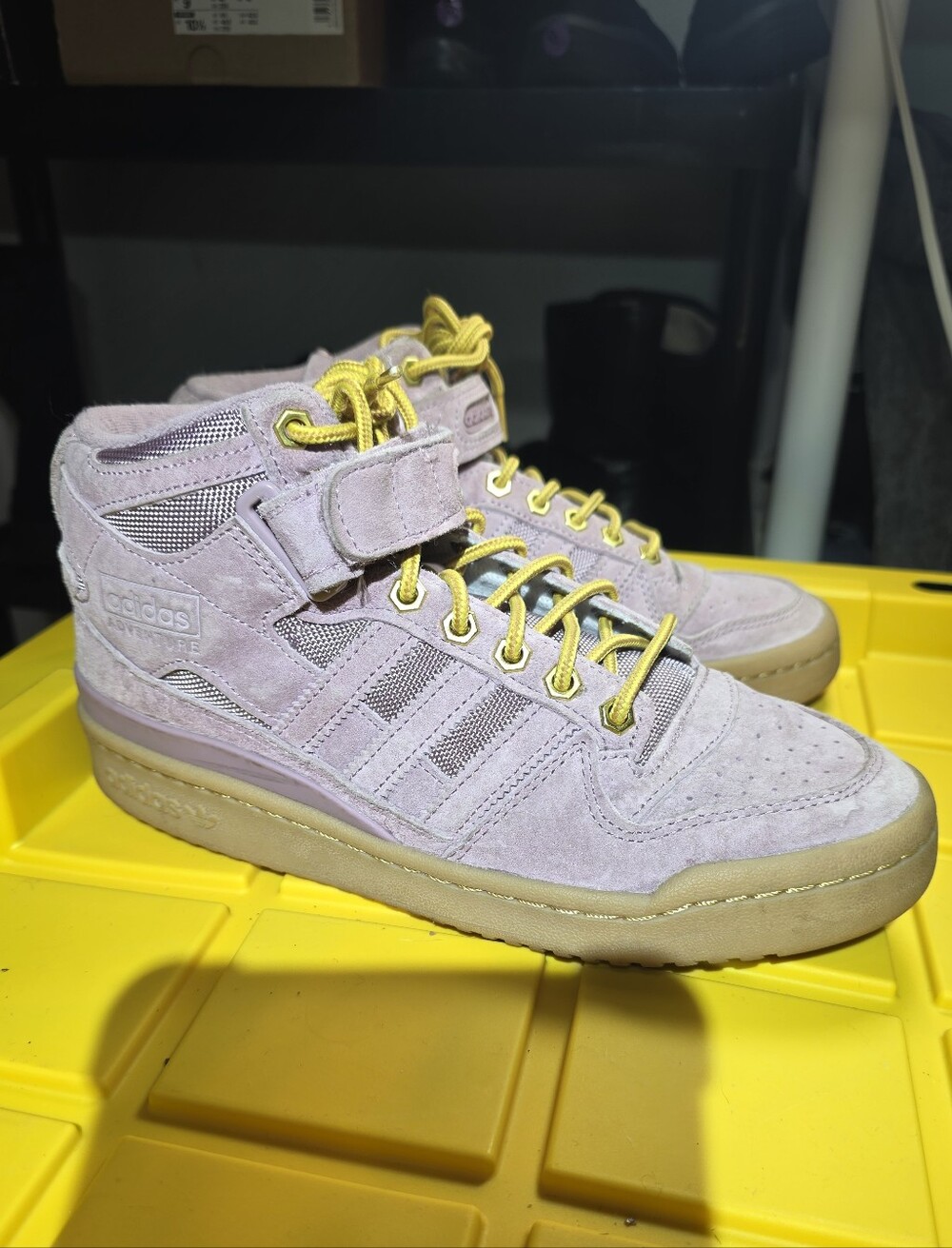adidas Women’s High-Top Suede Sneakers - Lavender with Yellow Accents